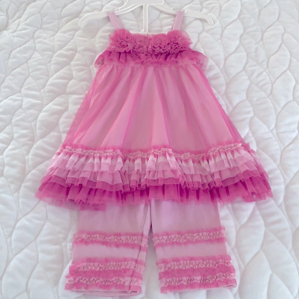 Isabella&Chloe Two Piece Pink and Lavender Ruffle Tulle and Flower Appliqué 3T